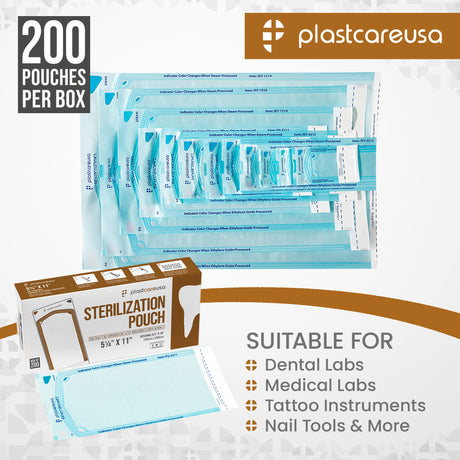 10,000 5.25" x 10" Self-Sealing Sterilization Pouches for Autoclave by PlastCare USA *Bulk Special* - My DDS Supply