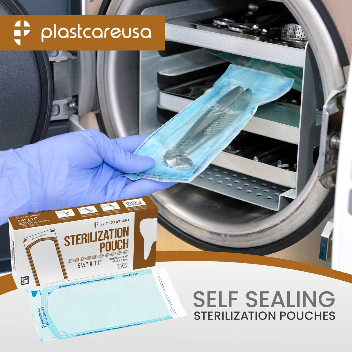 5.25" x 10" Self-Sealing Sterilization Pouches for Autoclave (Choose Quantity) by PlastCare USA - My DDS Supply