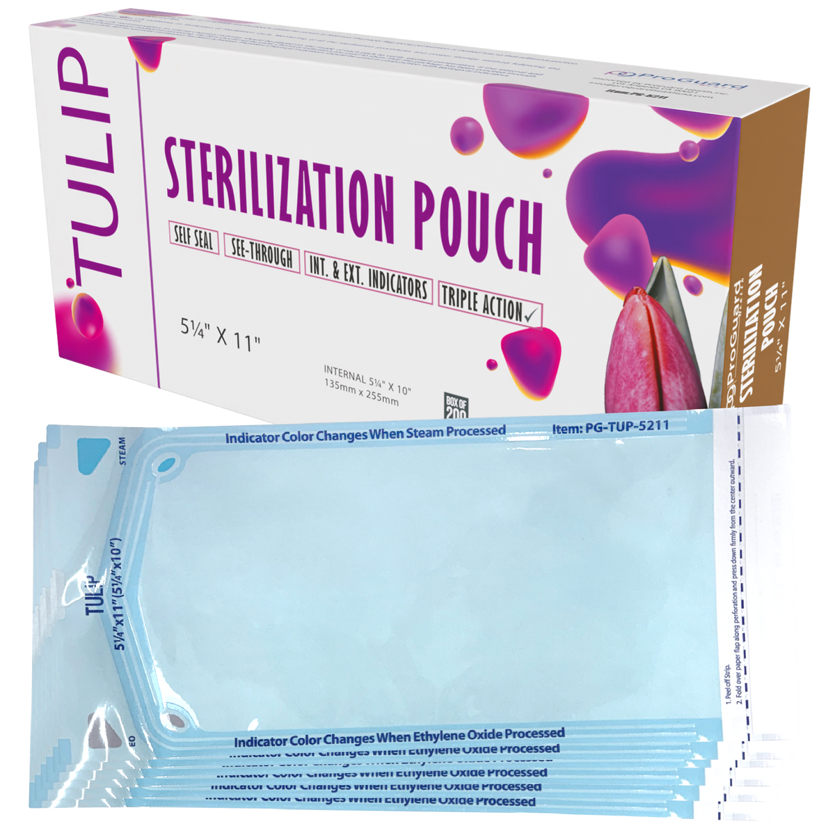 10,000 5.25" x 10" Self-Sealing Sterilization Pouches by TULIP (50 Boxes of 200)