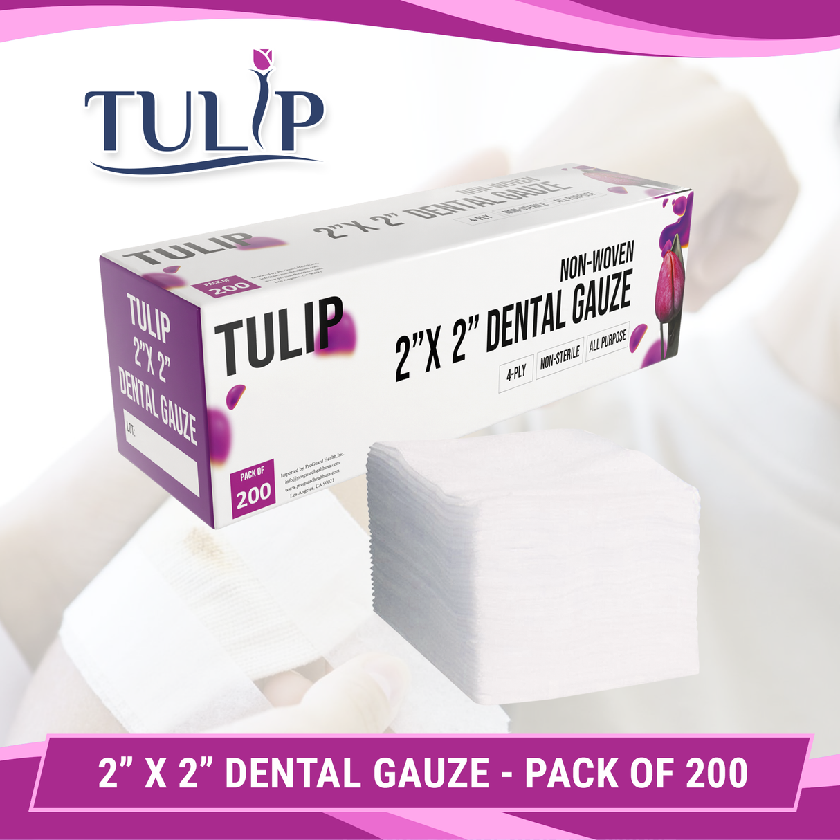 5,000 TULIP 2x2 4-Ply Non-Sterile Non-Woven Dental Gauze Sponges