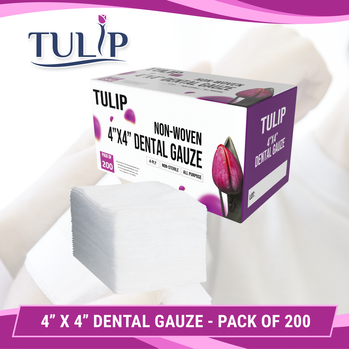 2,000 TULIP 4" x 4" 4-Ply Non-Sterile Non-Woven Dental Gauze Sponges