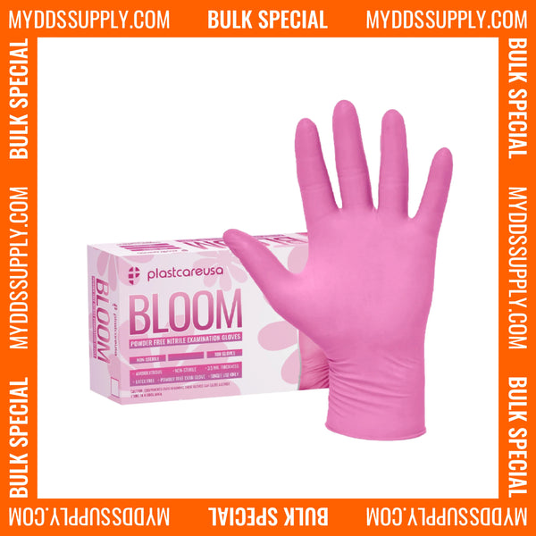 6000 MEDIUM Pink Nitrile Exam Premium Gloves (Powder & Latex Free), PlastCare USA Bloom *Bulk Special* - My DDS Supply
