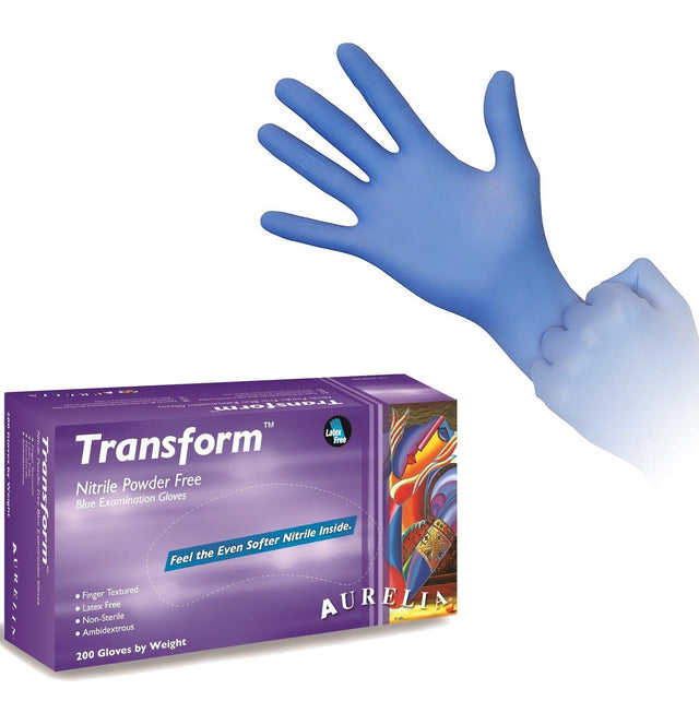 2000 Medium Aurelia Transform Blue Nitrile 3.2 mil Powder Free Examination Gloves (10 Boxes of 200) - My DDS Supply