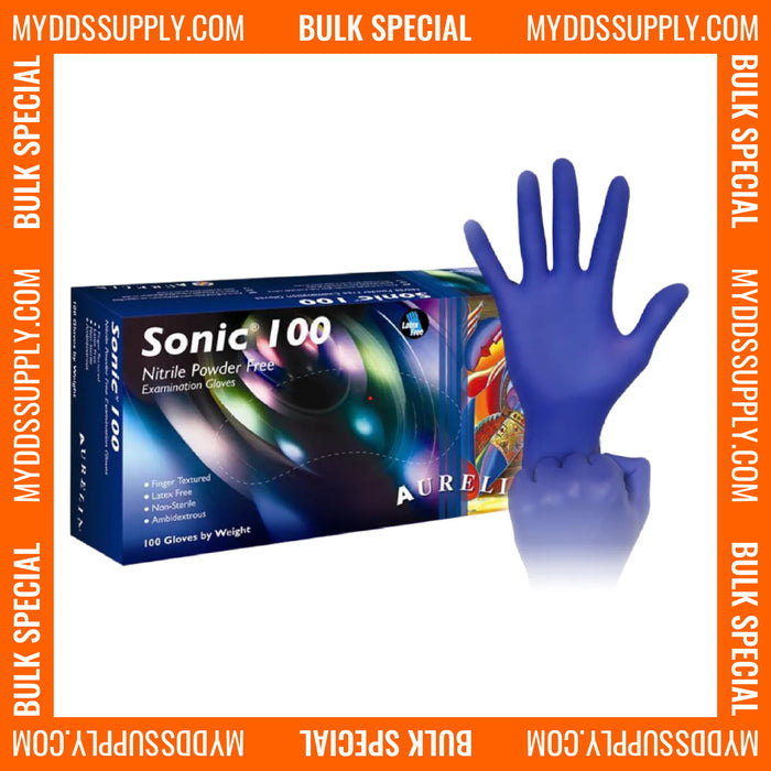 6000 Large Aurelia Sonic-100 Blue Nitrile 2.2 mil Powder Free Examination Gloves (60 Boxes) *Bulk Special* - My DDS Supply