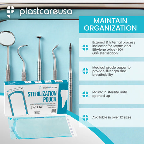 10,000 7.5" x 13" Self-Sealing Sterilization Pouches for Autoclave by PlastCare USA *Bulk Special* - My DDS Supply