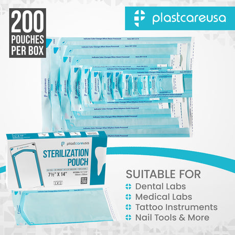 10,000 7.5" x 13" Self-Sealing Sterilization Pouches for Autoclave by PlastCare USA *Bulk Special* - My DDS Supply