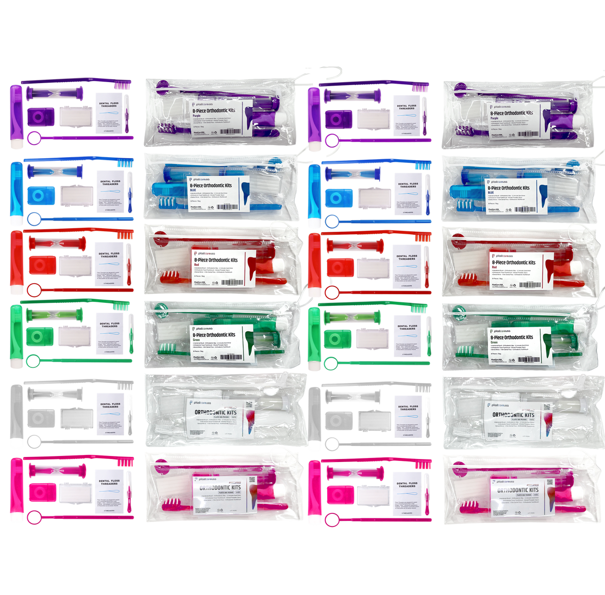 12 Assorted Orthodontic 8-Piece Patient Kits – Pre-Assembled Braces Care Packs in 6 Colors - My DDS Supply