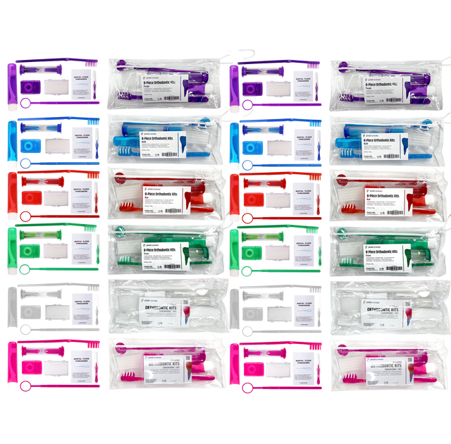 12 Assorted Orthodontic 8-Piece Patient Kits – Pre-Assembled Braces Care Packs in 6 Colors - My DDS Supply