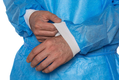 50 Blue Disposable Isolation Lab Gowns with Knitt Cuffs for Medical Dental Hospital - My DDS Supply