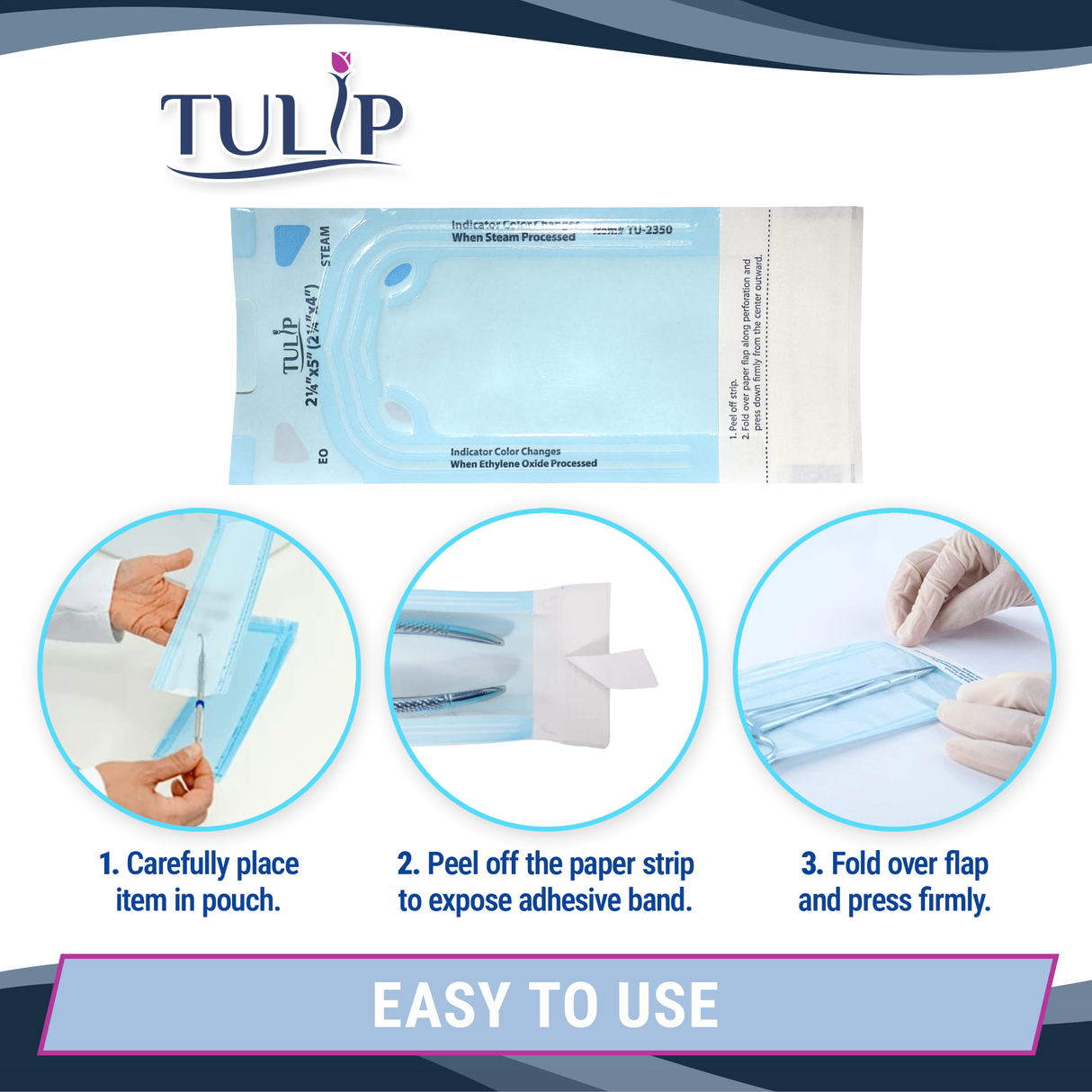 2000 2.25" x 5" Self-Sealing Sterilization Pouches by TULIP