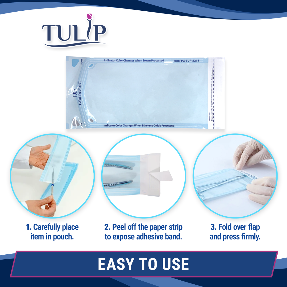 2000 5.25" x 10" Self-Sealing Sterilization Pouches by TULIP