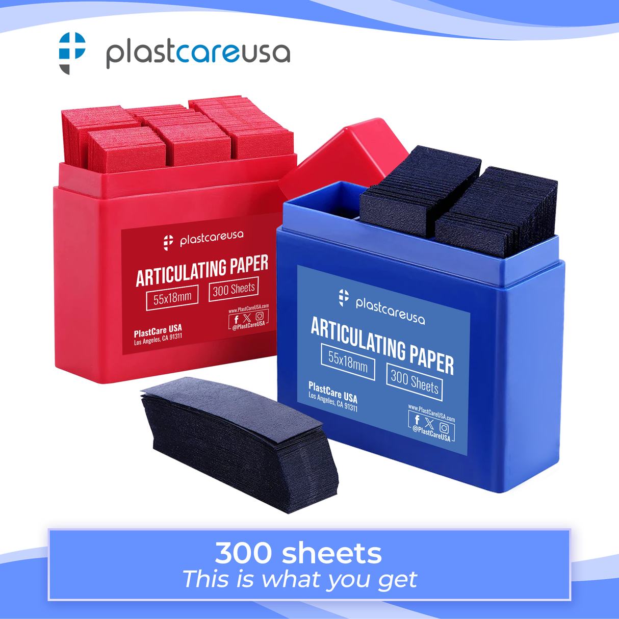 Blue Articulating Paper – 55×18mm, 100 Micron Dental Occlusion Strips (300 Sheets)