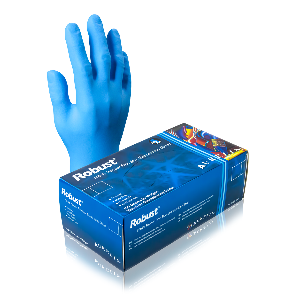 1000 Small 5 mil Aurelia Robust Blue Nitrile Powder Free Examination Gloves