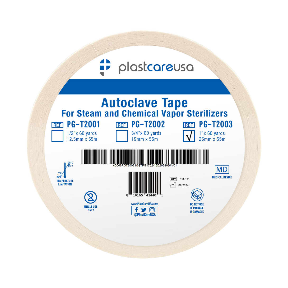 Autoclave Tape 1" x 60 Yards, Sterilization Indicator Tape for Steam and Chemical Vapor Sterilizers