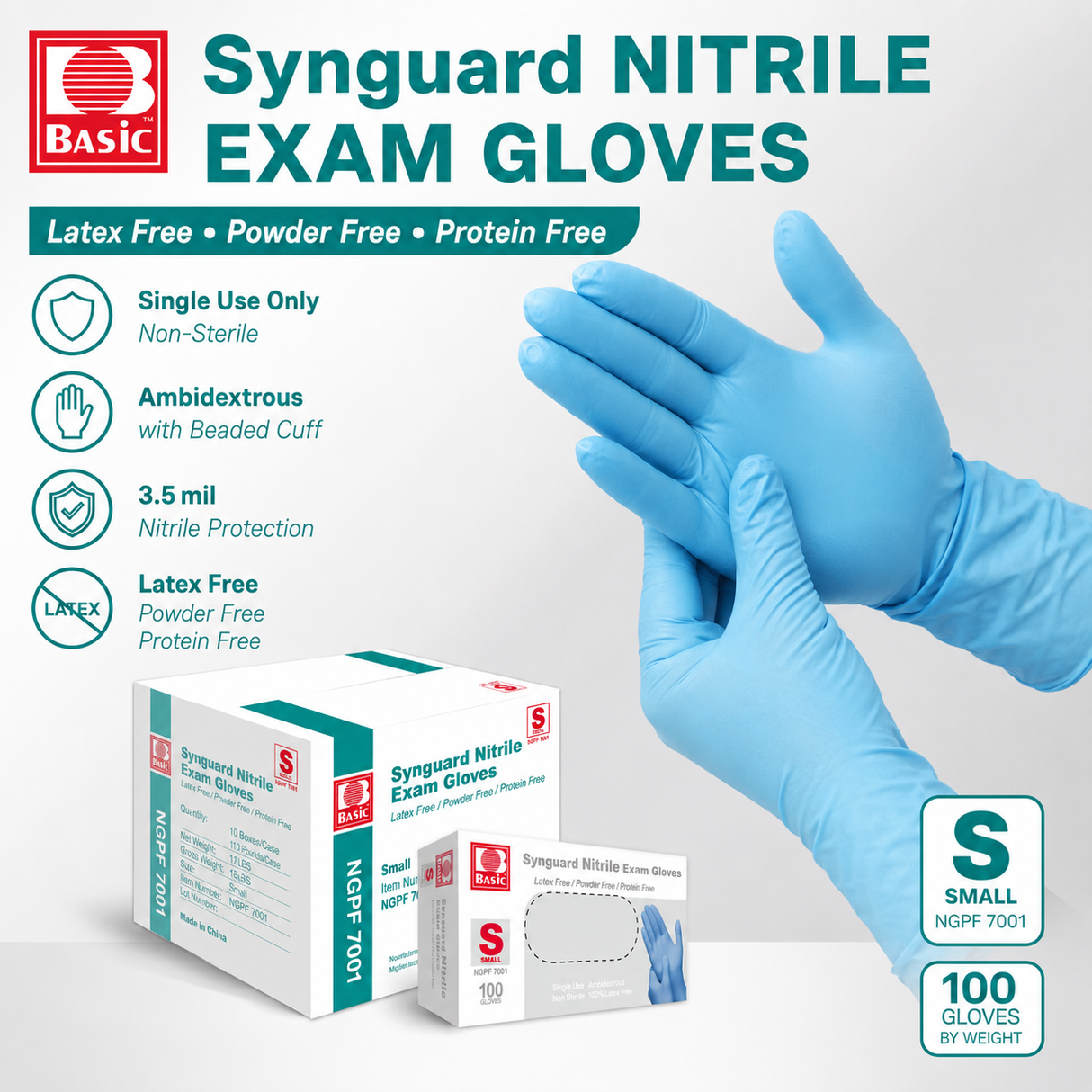 1000 Small Blue Nitrile Exam Gloves, 3.5 Mil, Powder-Free, Latex-Free *PAST DATE 06/2026*