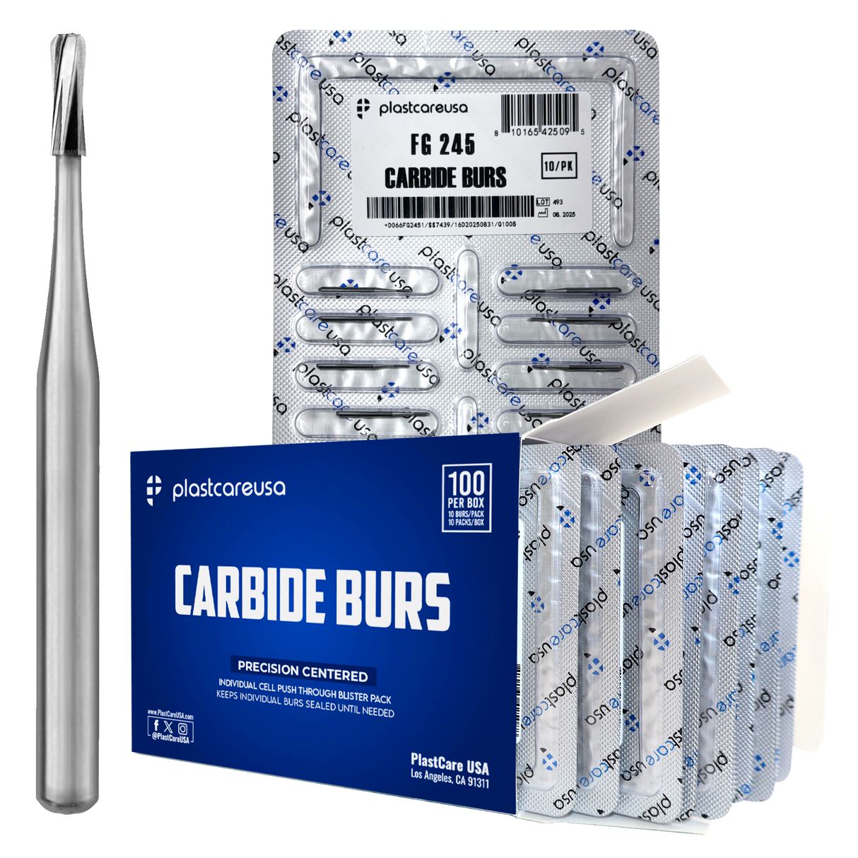 PlastCare USA FG 245 Pear-Shaped Carbide Burs – 100 Pack (10 Packs of 10) for High-Speed Handpieces - My DDS Supply
