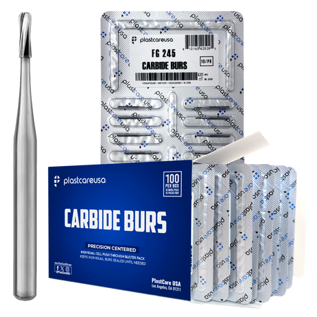 PlastCare USA FG 245 Pear-Shaped Carbide Burs – 100 Pack (10 Packs of 10) for High-Speed Handpieces - My DDS Supply