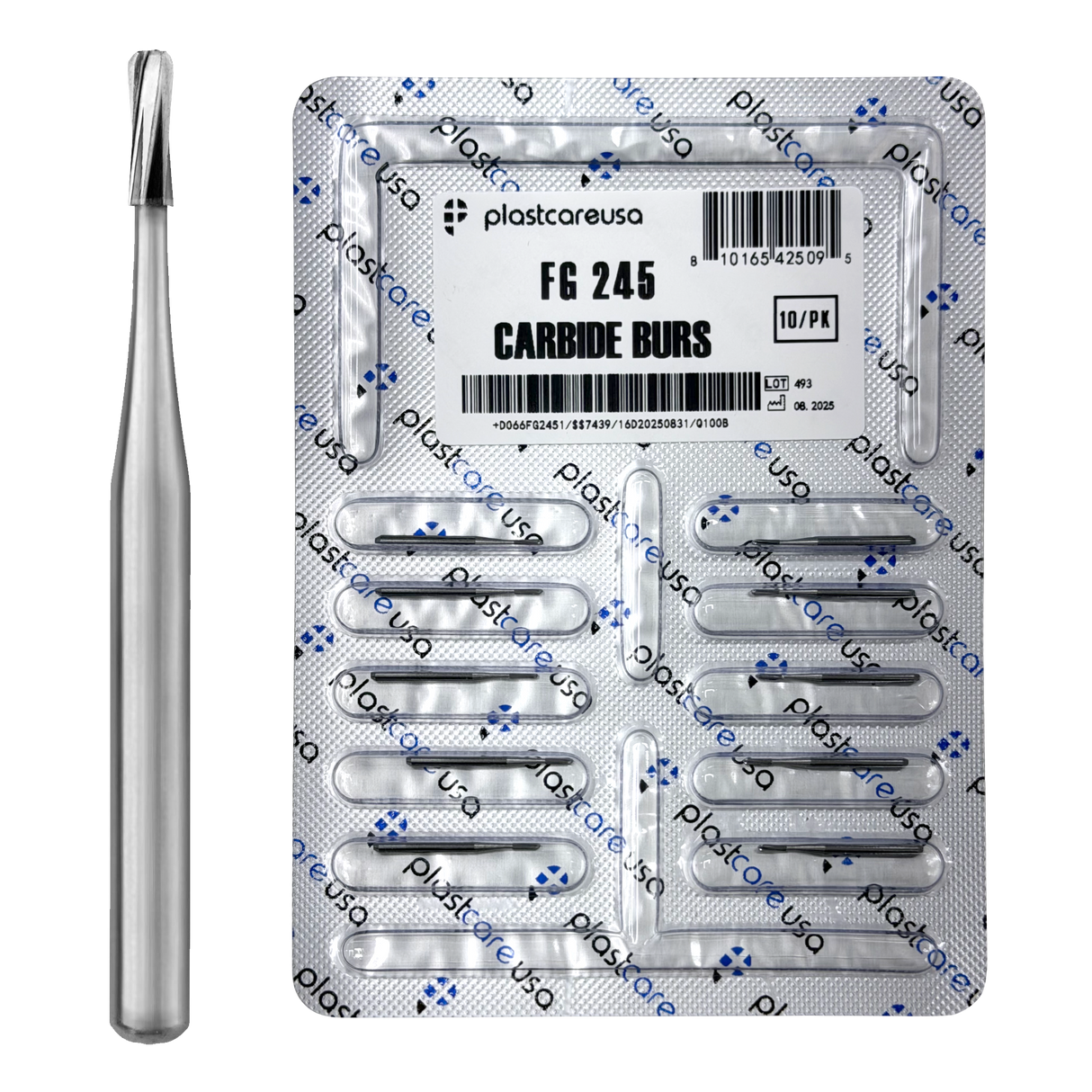 PlastCare USA FG 245 Pear-Shaped Carbide Burs – 100 Pack (10 Packs of 10) for High-Speed Handpieces - My DDS Supply