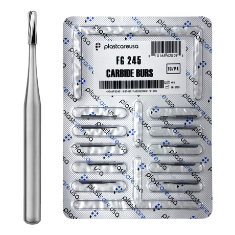 PlastCare USA FG 245 Pear-Shaped Carbide Burs – 100 Pack (10 Packs of 10) for High-Speed Handpieces - My DDS Supply