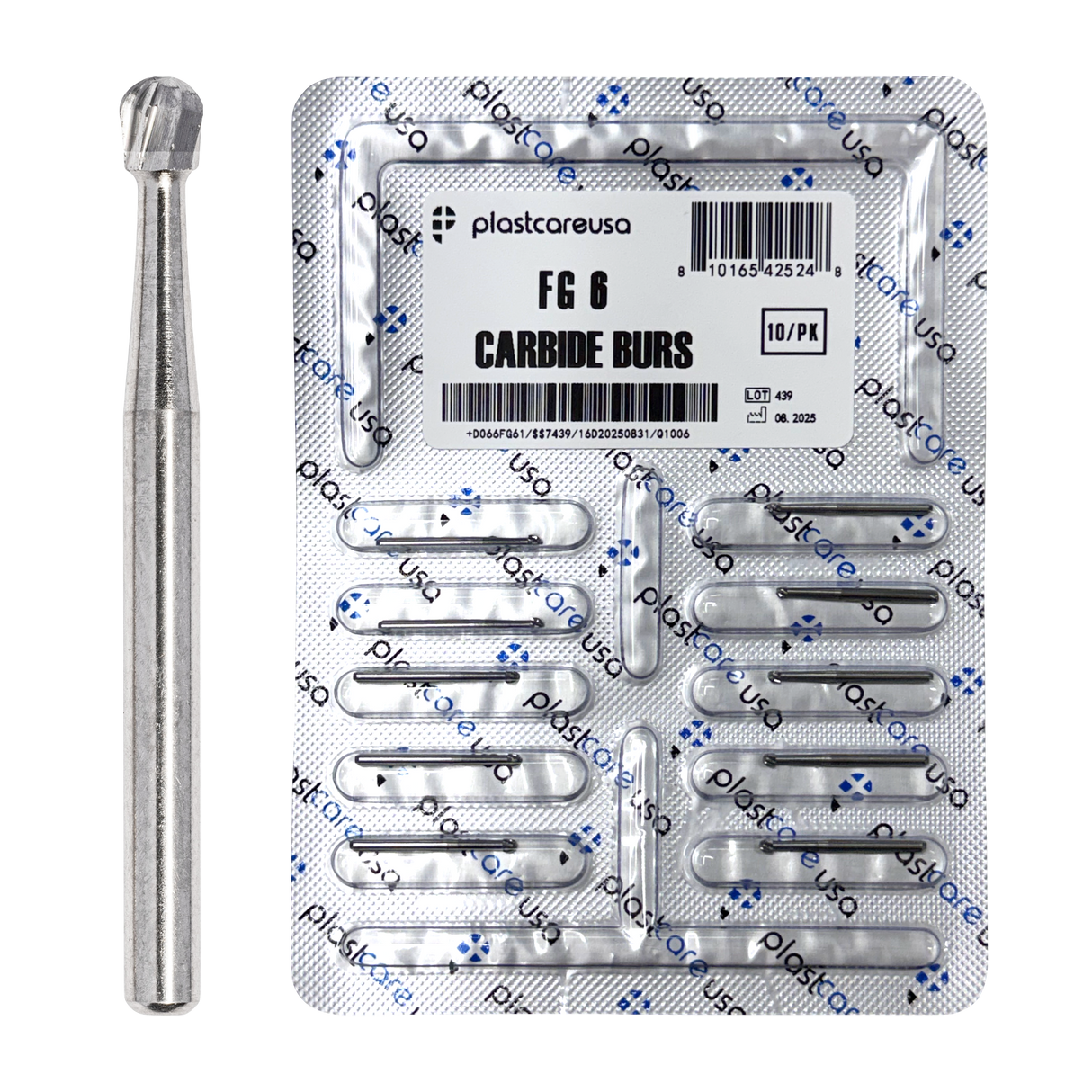 PlastCare USA FG 6 FG6 Round Clinical Length Carbide Burs - 100 Pack (10 Packs of 10) for High-Speed Handpieces - My DDS Supply