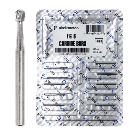 PlastCare USA FG 6 FG6 Round Clinical Length Carbide Burs - 100 Pack (10 Packs of 10) for High-Speed Handpieces - My DDS Supply