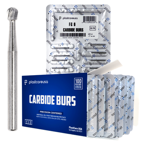 PlastCare USA FG 6 FG6 Round Clinical Length Carbide Burs - 100 Pack (10 Packs of 10) for High-Speed Handpieces - My DDS Supply