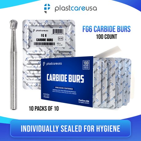 PlastCare USA FG 6 FG6 Round Clinical Length Carbide Burs - 100 Pack (10 Packs of 10) for High-Speed Handpieces - My DDS Supply