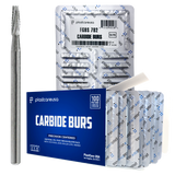 PlastCare USA 702 Surgical FG Flat-End Taper Cross-Cut Fissure Carbide Burs – 100 Pack (10 Packs of 10) for High-Speed Handpieces - My DDS Supply