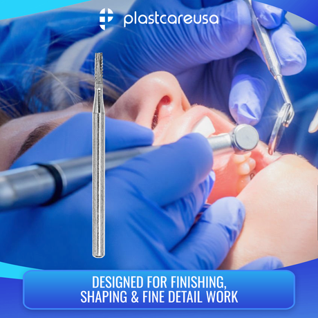 PlastCare USA 557 Surgical FG Straight Fissure Cross-Cut Carbide Burs – 100 Pack (10 Packs of 10) for High-Speed Handpieces - My DDS Supply