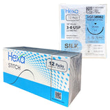 Hexa 3-0 black braided silk sutures, 18 in, C-6 24 mm needle, box of 12
