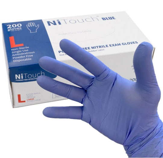 10,000 Large Nitouch Blue Nitrile 2.8 mil Powder Free Examination Gloves (50 Boxes of 200) *Bulk Special*