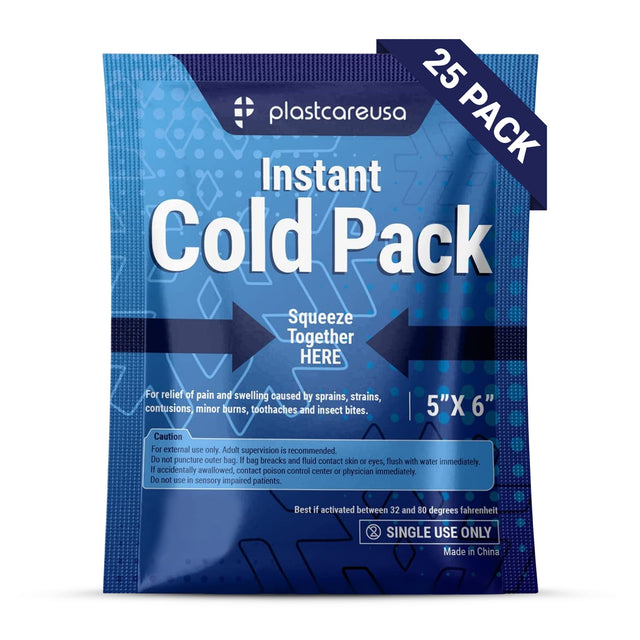 100 Bulk 5" x 6" Instant Cold Packs for Pain Relief, Swelling, Sprains (4 Cases of 25 Disposable Packs)