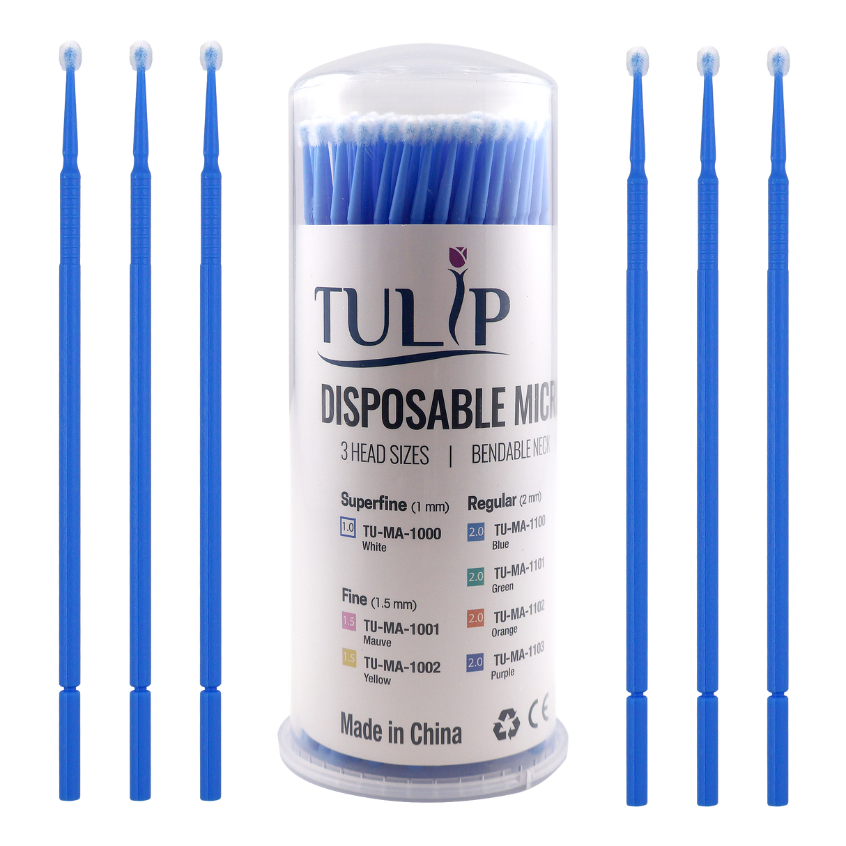 TULIP Regular Micro Applicator Brushes – Blue (2.0mm) | (4 kegs of 100) (400 Total)
