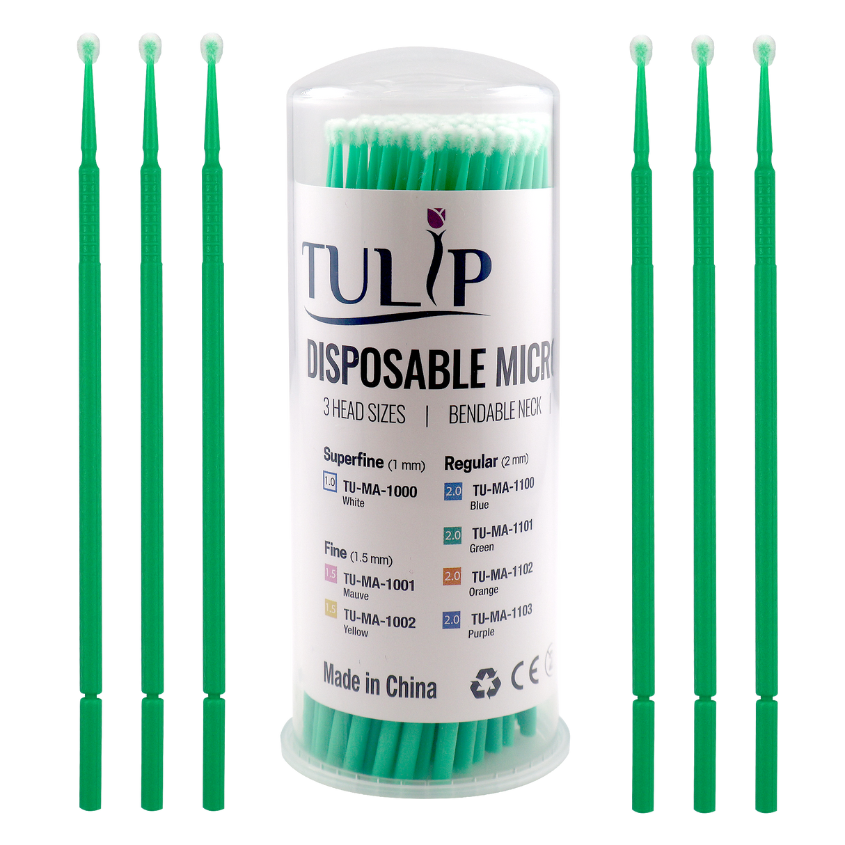 TULIP Regular Micro Applicator Brushes – Green (2.0mm) | (4 kegs of 100) (400 Total)