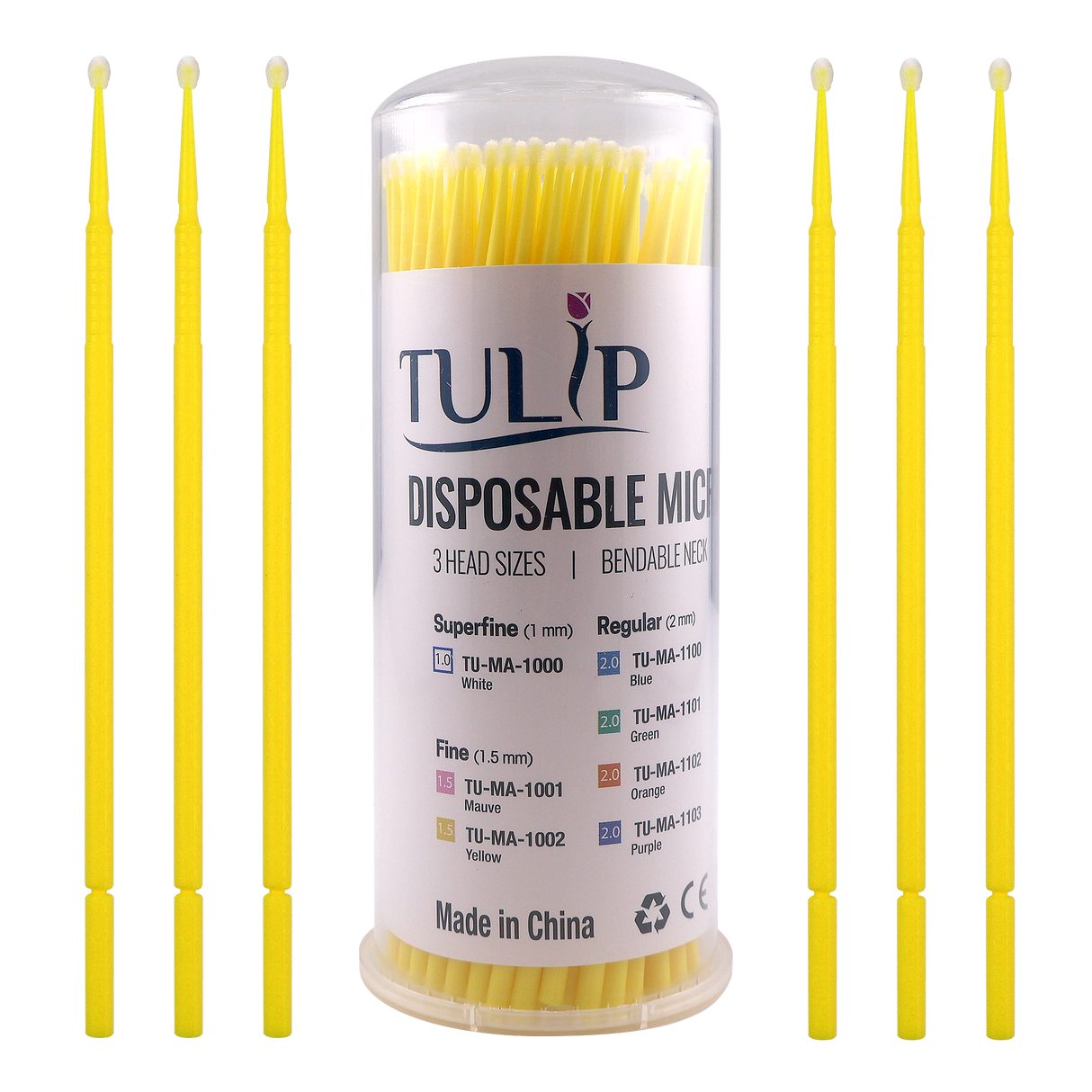 TULIP Fine Micro Applicator Brushes – Yellow (1.5mm) | (4 kegs of 100) (400 Total)