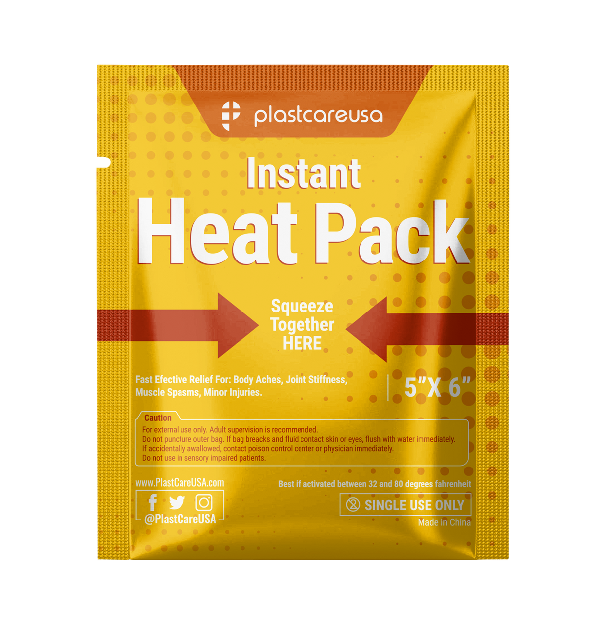 100 5" x 6" Instant Heat Packs for Pain Relief, Muscles, Sprains (4 Cases of 25)