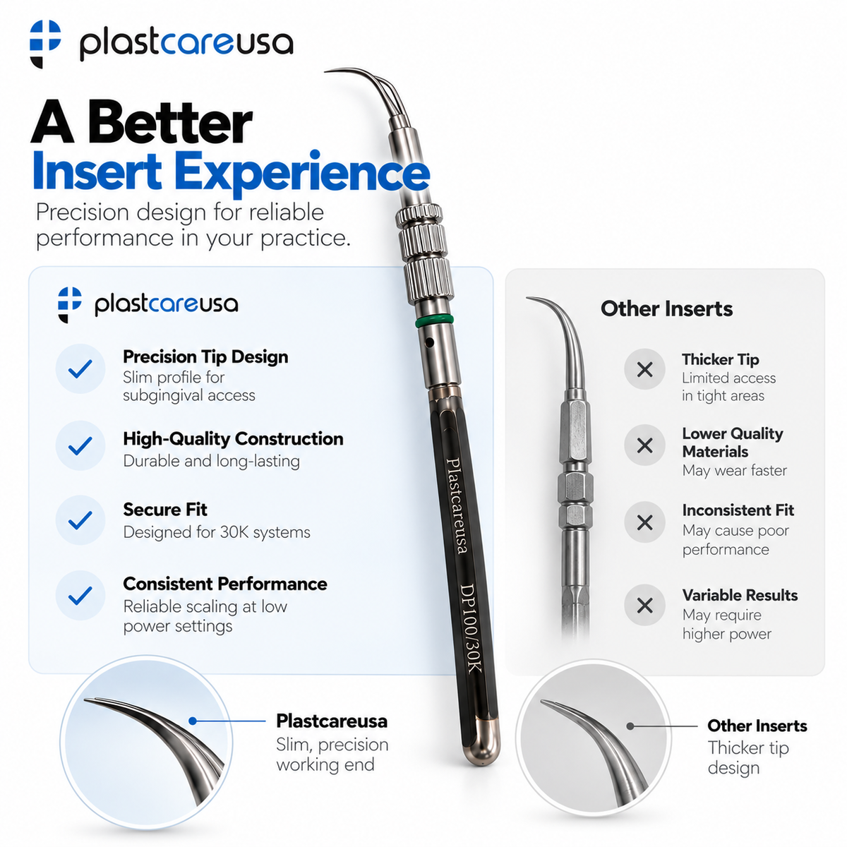 DP100 30K Ultrasonic Scaler Insert – Slim Periodontal Tip