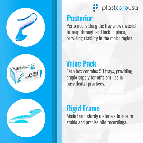 1000 x Posterior Blue Bite Registration Impression Trays (20 Boxes) by PlastCare USA - My DDS Supply