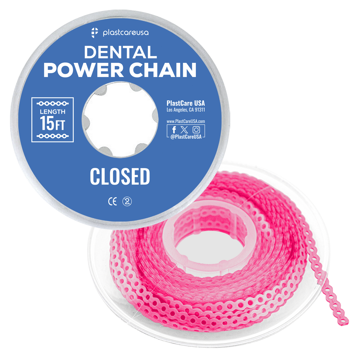 Pink Dental Power Chain (Closed) – 15 ft Orthodontic Elastic Chain for Braces