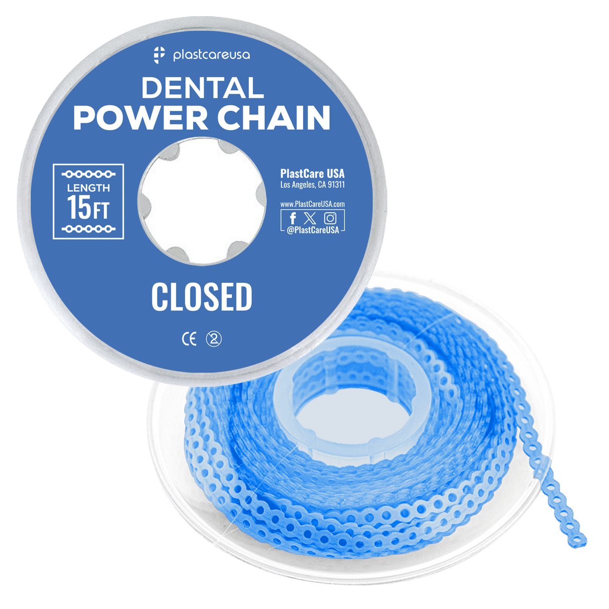 Light Sky Blue Dental Power Chain (Closed) – 15 ft Orthodontic Elastic Chain for Braces