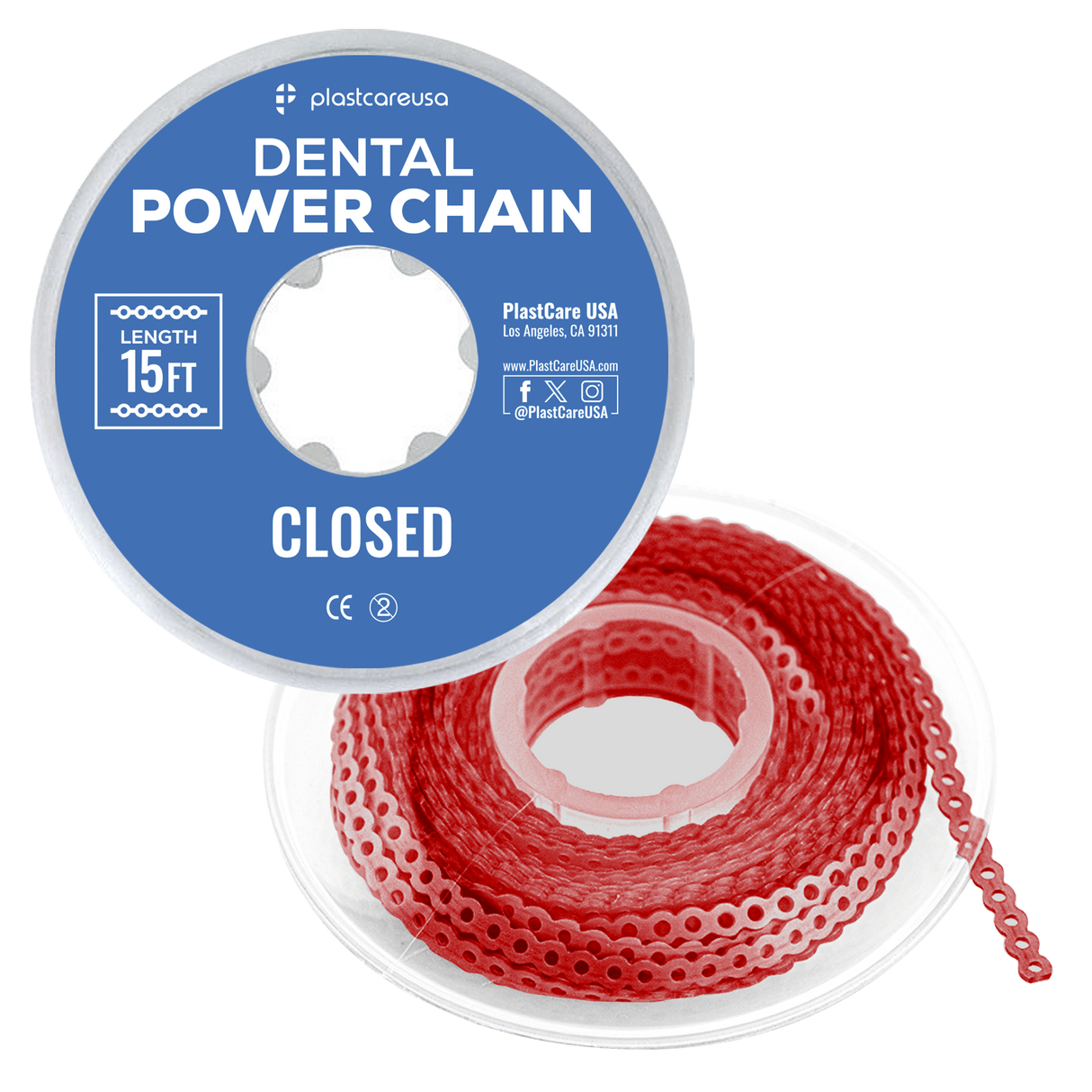 Red Dental Power Chain (Closed) – 15 ft Orthodontic Elastic Chain for Braces
