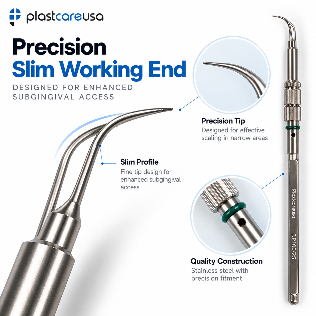 DP100 25K Ultrasonic Scaler Insert – Slim Working End