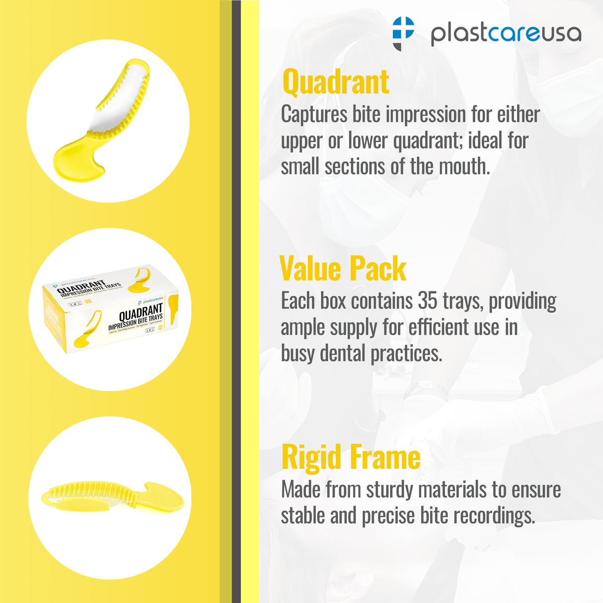 35 x Quadrant Yellow Bite Registration Impression Trays (1 Box)