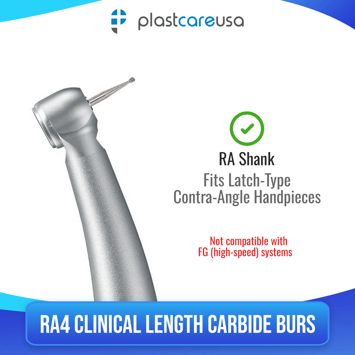 PlastCare USA RA 4 Carbide Burs - 100 Pack (10 Packs of 10) for Slow-Speed Handpieces
