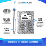 PlastCare USA RA 6 Carbide Burs - 100 Pack (10 Packs of 10) for Slow-Speed Handpieces