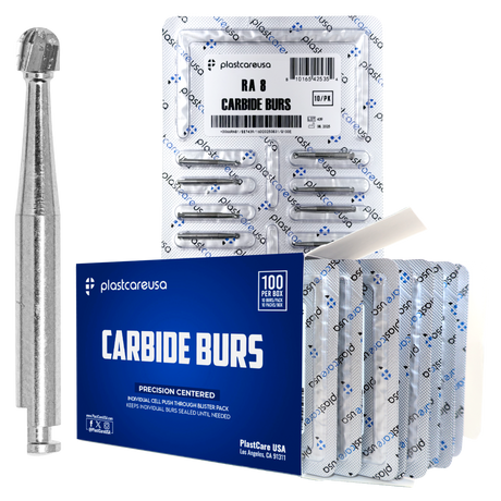 PlastCare USA RA 8 RA8 Carbide Burs - 100 Pack (10 Packs of 10) for Slow-Speed Handpieces - My DDS Supply