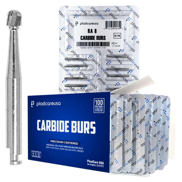 PlastCare USA RA 8 RA8 Carbide Burs - 100 Pack (10 Packs of 10) for Slow-Speed Handpieces - My DDS Supply