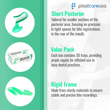 1000 x Short Posterior Green Bite Registration Impression Trays (20 Boxes) by PlastCare USA - My DDS Supply