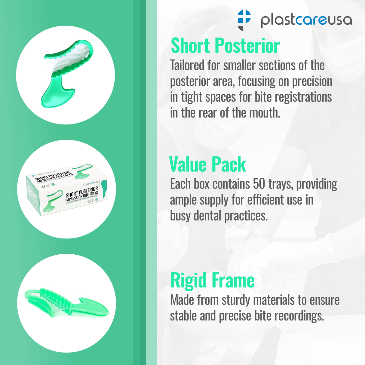 50 x Short Posterior Green Bite Registration Impression Trays (1 Box)