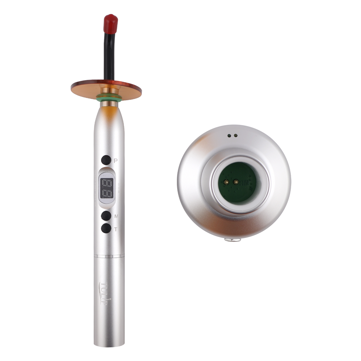 Tulip Cordless Dental 4 LED Curing Light – 1200 mW/cm² 430-485nm Stainless Steel Design (Silver)